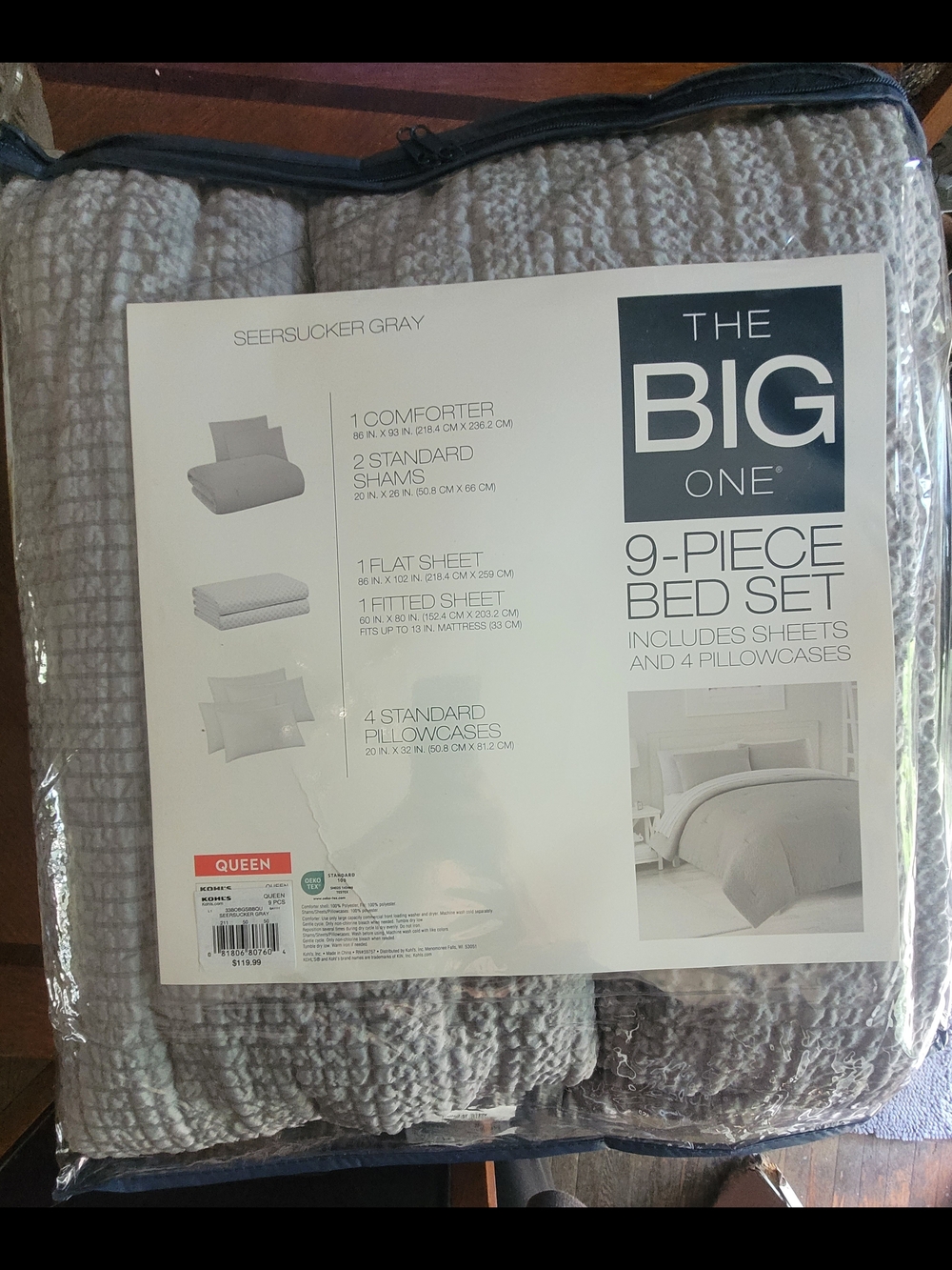 Brand New! Never Opened! The Big One Seersucker Gray 9-Piece Bed Set